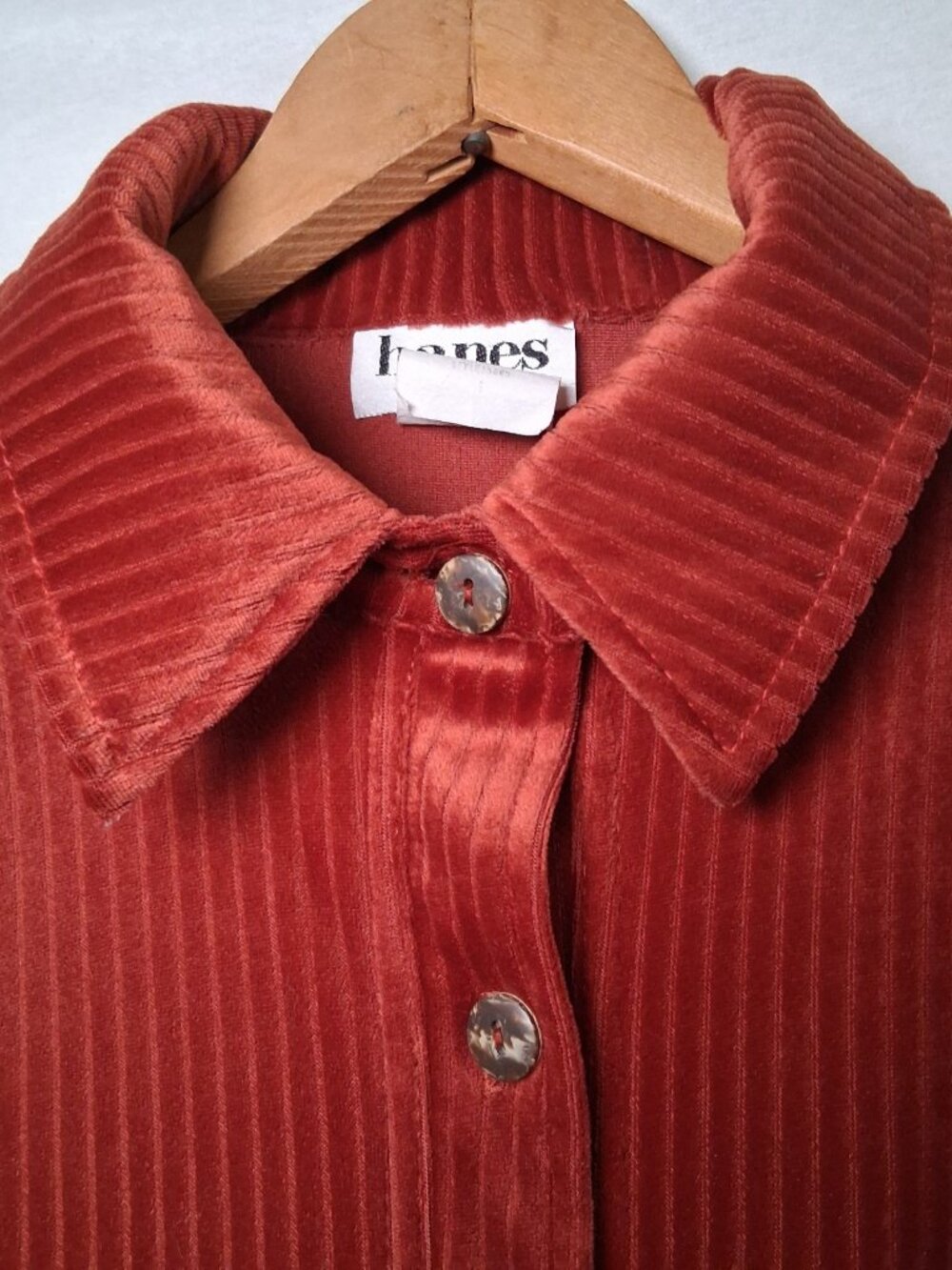 Vintage Hanes Signature Collection Dress Small Rust Ribbed Velour Button Earthy - Picture 8 of 11